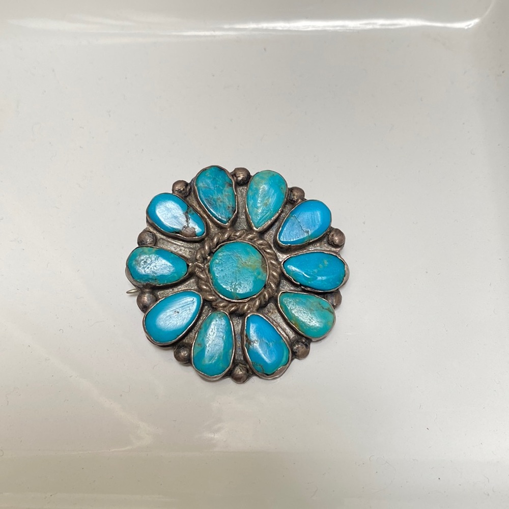 Vintage Turquoise flower pin